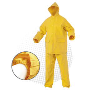 traje de lluvia tipo jardinero, campera y pantalon, amarillo
